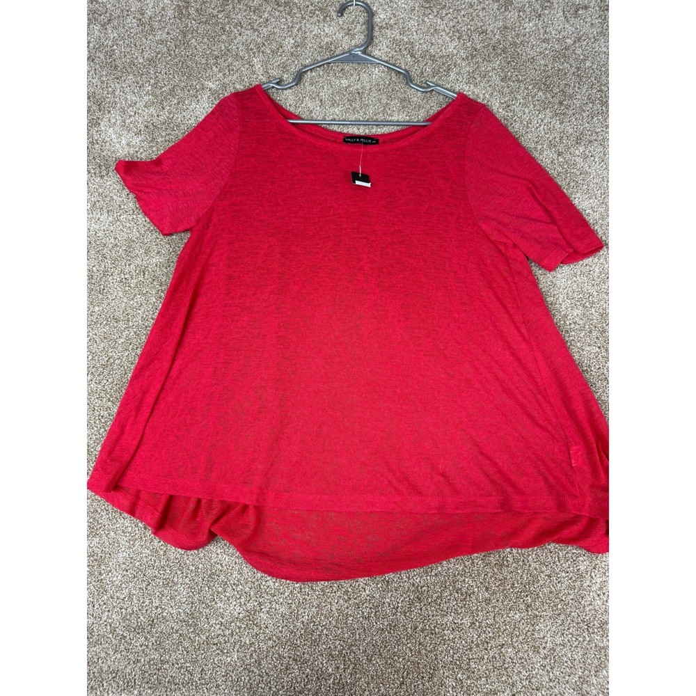 NWT Nally & Millie Red Slub Knit Short Sleeve Tunic Top Pleat S M Flowy Oversize